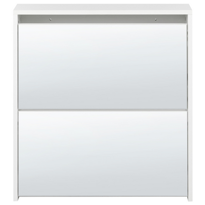 NovaHome Shoe Storage Cabinet White MDF Frame Mirror Fronts With 2 Compartments Modern Hallway Organizer