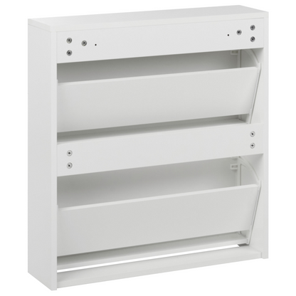 NovaHome Shoe Storage Cabinet White MDF Frame Mirror Fronts With 2 Compartments Modern Hallway Organizer