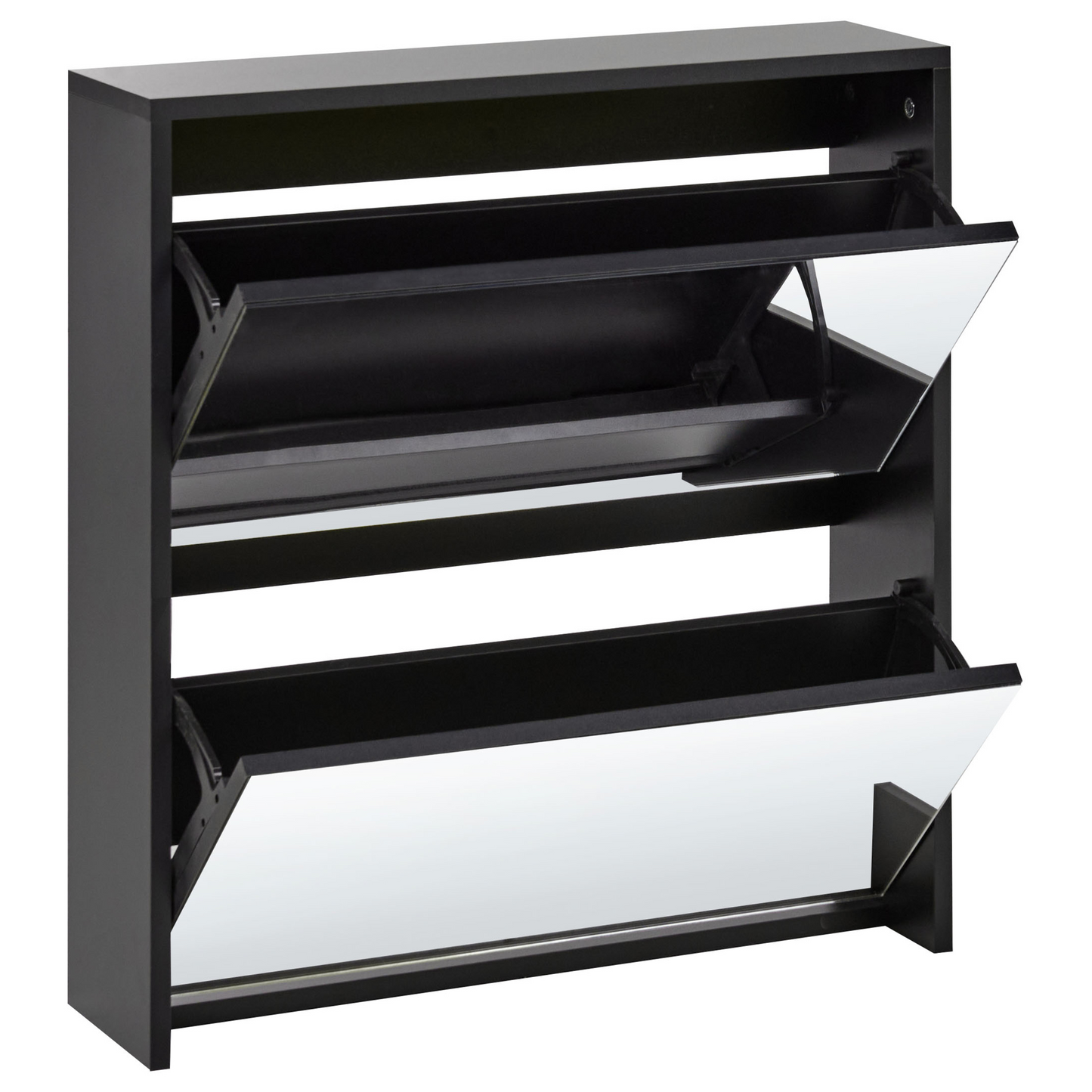 Nova Black Shoe Storage Cabinet With Mirror Fronts, 2 Compartments