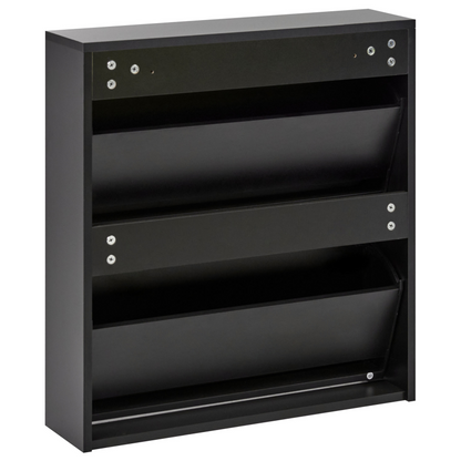 Nova Black Shoe Storage Cabinet With Mirror Fronts, 2 Compartments
