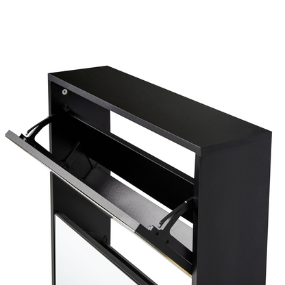 Nova Black Shoe Storage Cabinet With Mirror Fronts, 2 Compartments