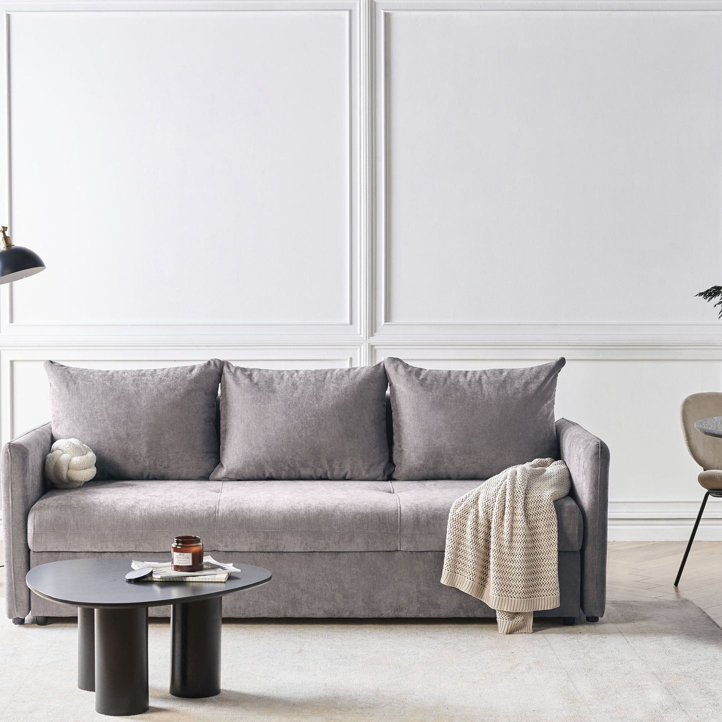 Sofa Bed Taupe Chenille 3 Seater Modern Upholstery Cushions Deluxe Comfort And Style