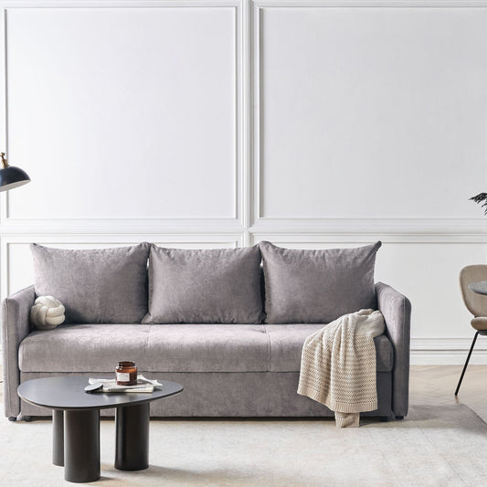 Sofa Bed Taupe Chenille 3 Seater Modern Upholstery Cushions Deluxe Comfort And Style