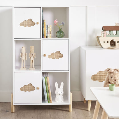 BrightNest Cloud Motif Bookcase White MDF Pine Legs for Kids Room