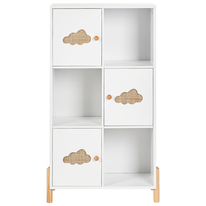 BrightNest Cloud Motif Bookcase White MDF Pine Legs for Kids Room