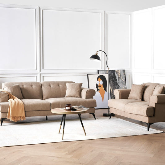 Modern Sofa Set 2 And 3 Seater Light Brown Fabric With Adjustable Headrests