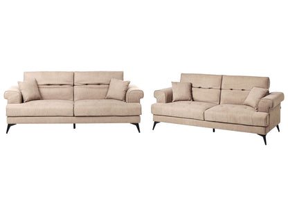 Modern Sofa Set 2 And 3 Seater Light Brown Fabric With Adjustable Headrests
