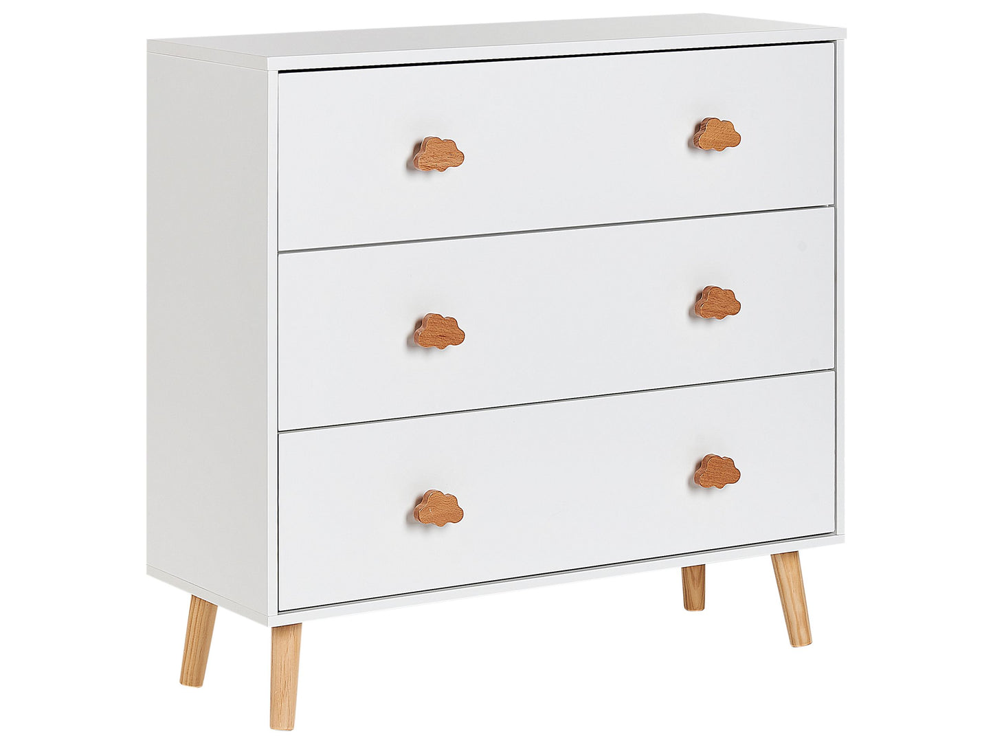 CloudNest 3-Drawer Chest White MDF Pine Wood Legs Cloud-Shaped Handles