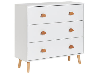 CloudNest 3-Drawer Chest White MDF Pine Wood Legs Cloud-Shaped Handles