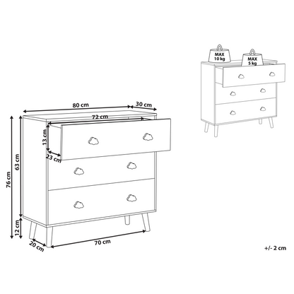 CloudNest 3-Drawer Chest White MDF Pine Wood Legs Cloud-Shaped Handles