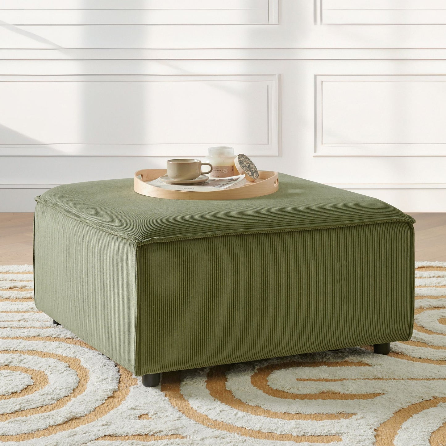 Element Green Cord Ottoman Modular Footstool With Black Legs