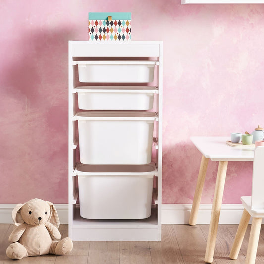 Kids Shelf With 4 Drawers White