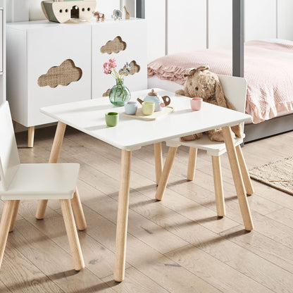BrightNest Kids 2 Seater Table And Chairs Set White And Light Wood