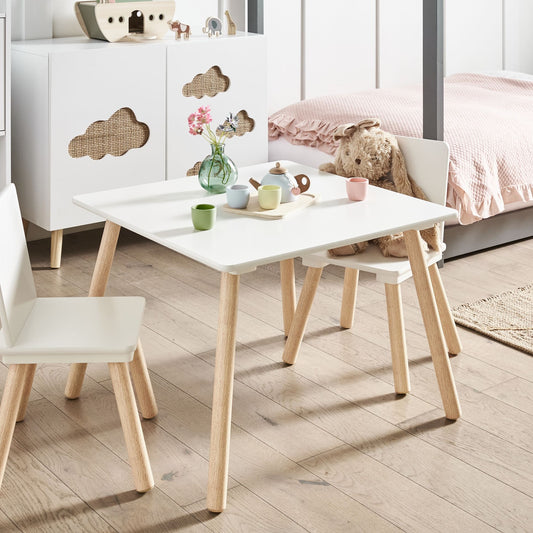 BrightNest Kids 2 Seater Table And Chairs Set White And Light Wood