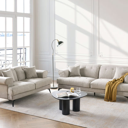 Sofa Set 2 and 3 Seater Taupe Fabric Upholstery with Adjustable Headrests Modern Living Room Furniture
