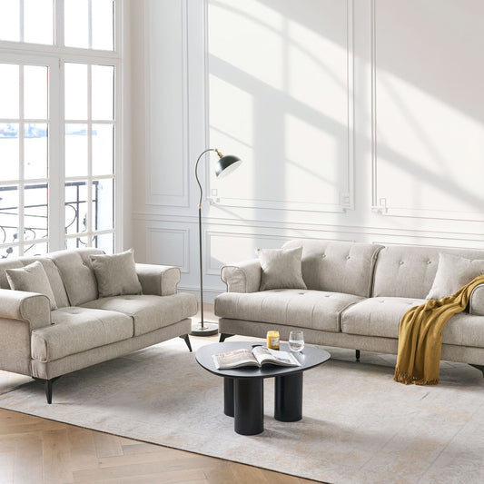 Sofa Set 2 and 3 Seater Taupe Fabric Upholstery with Adjustable Headrests Modern Living Room Furniture