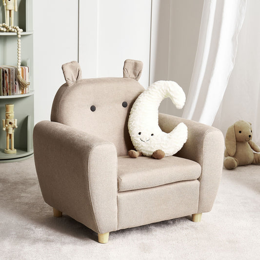 Little Hippo Kids Armchair Taupe Fabric Upholstery With Foam Cushioned Seat And Armrests Modern Design