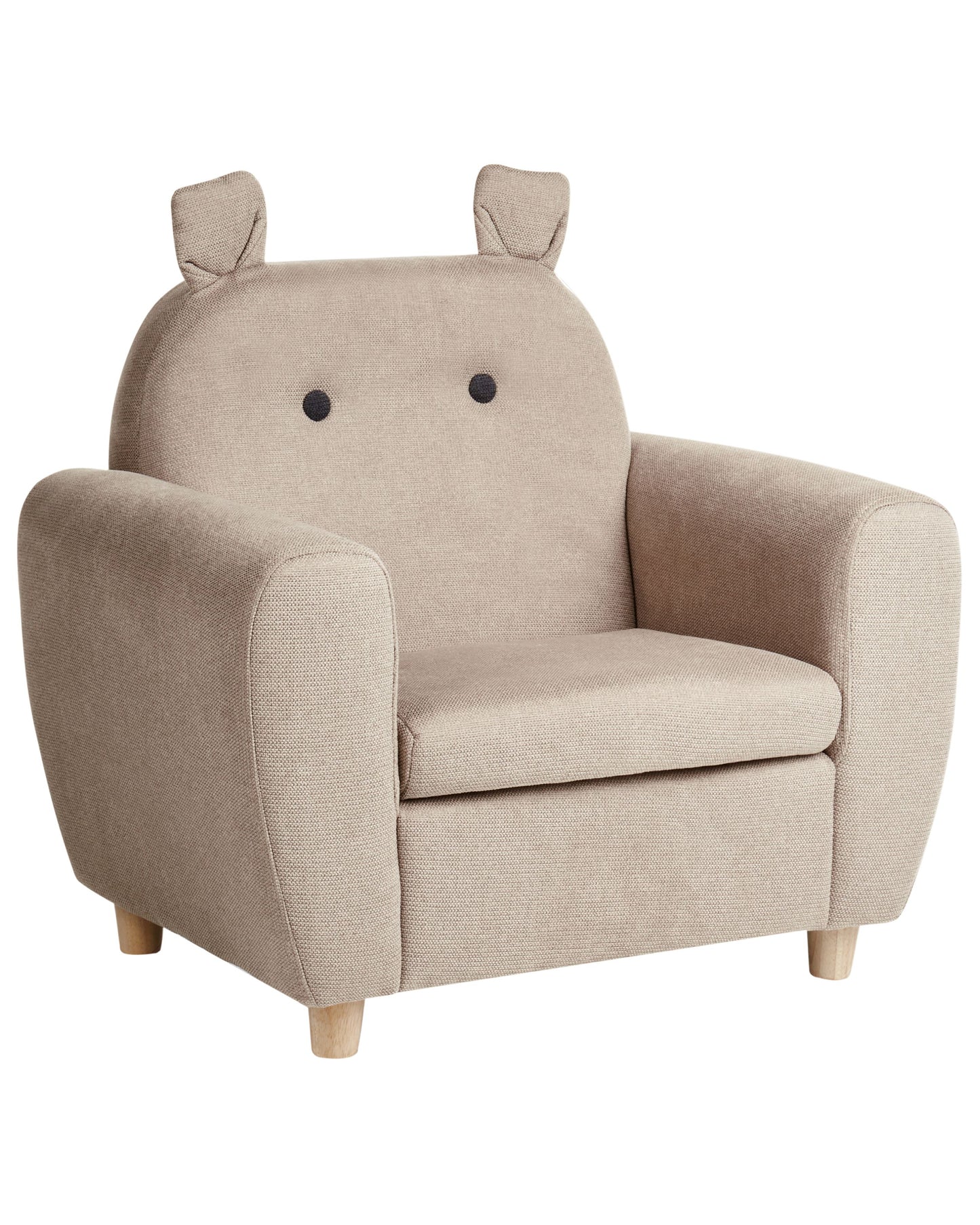 Little Hippo Kids Armchair Taupe Fabric Upholstery With Foam Cushioned Seat And Armrests Modern Design