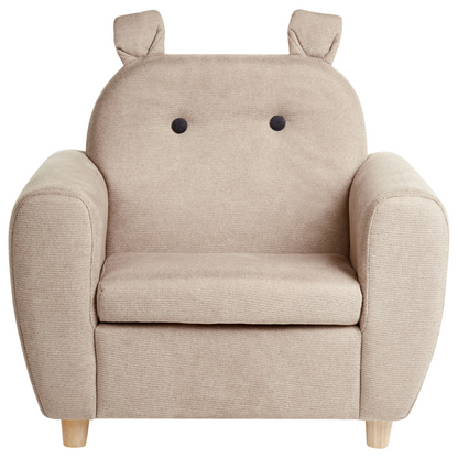 Little Hippo Kids Armchair Taupe Fabric Upholstery With Foam Cushioned Seat And Armrests Modern Design