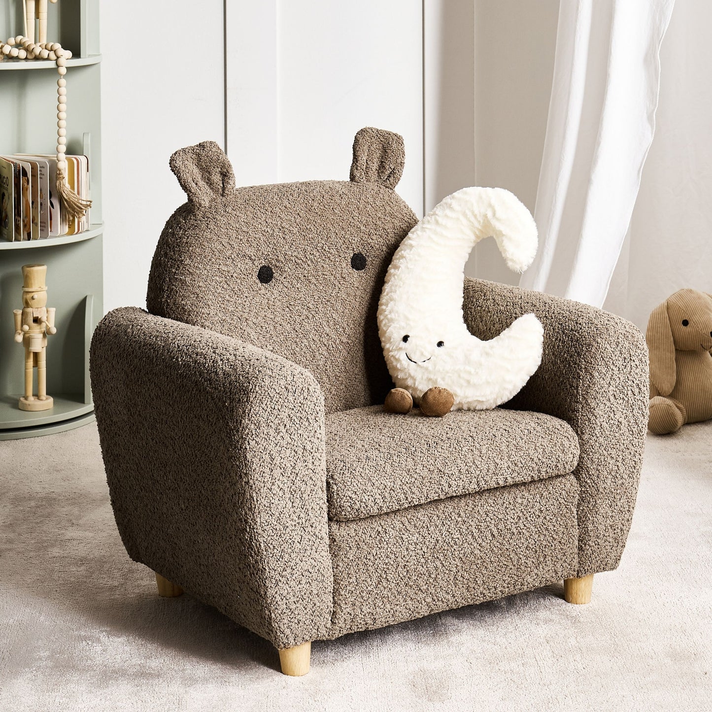 Kids Hippo Boucle Armchair Brown with Armrests