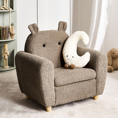 Kids Hippo Boucle Armchair Brown with Armrests