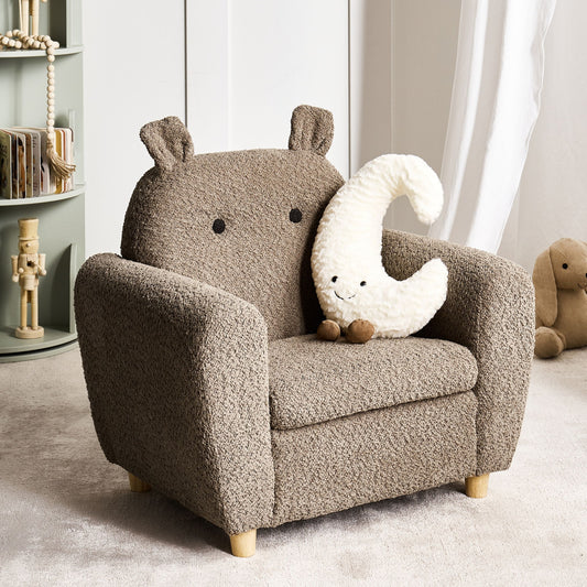Kids Hippo Boucle Armchair Brown with Armrests