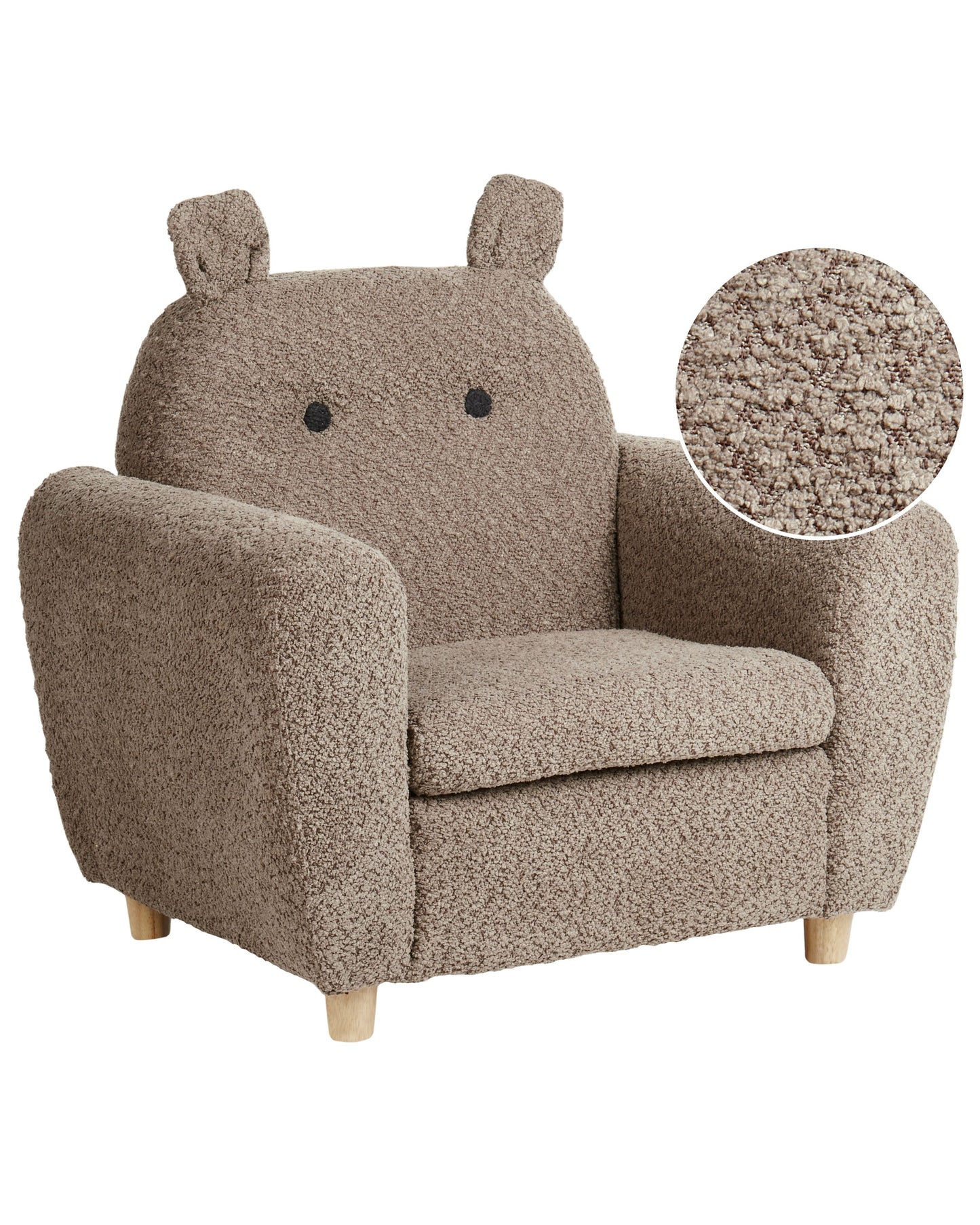 Kids Hippo Boucle Armchair Brown with Armrests