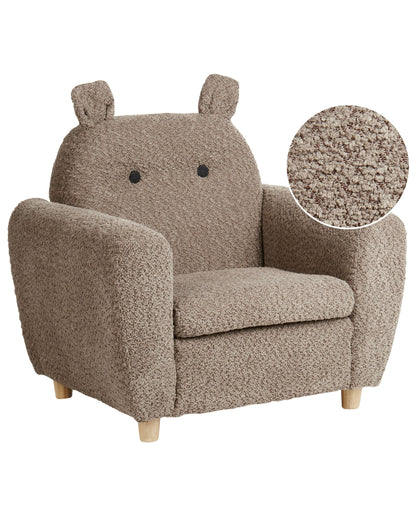 Kids Hippo Boucle Armchair Brown with Armrests