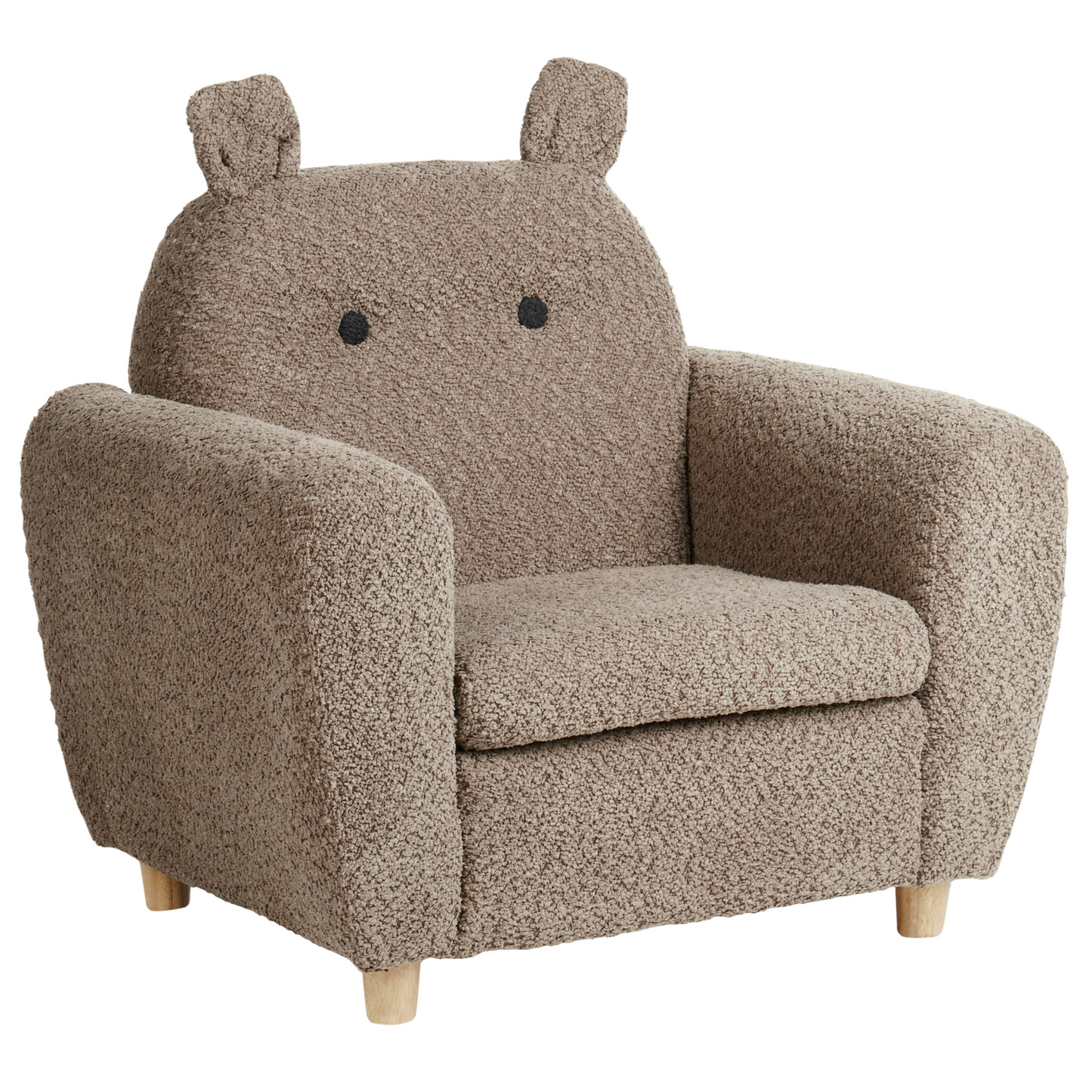 Kids Hippo Boucle Armchair Brown with Armrests