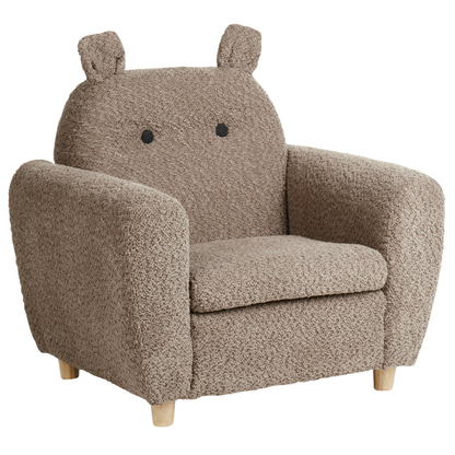 Kids Hippo Boucle Armchair Brown with Armrests