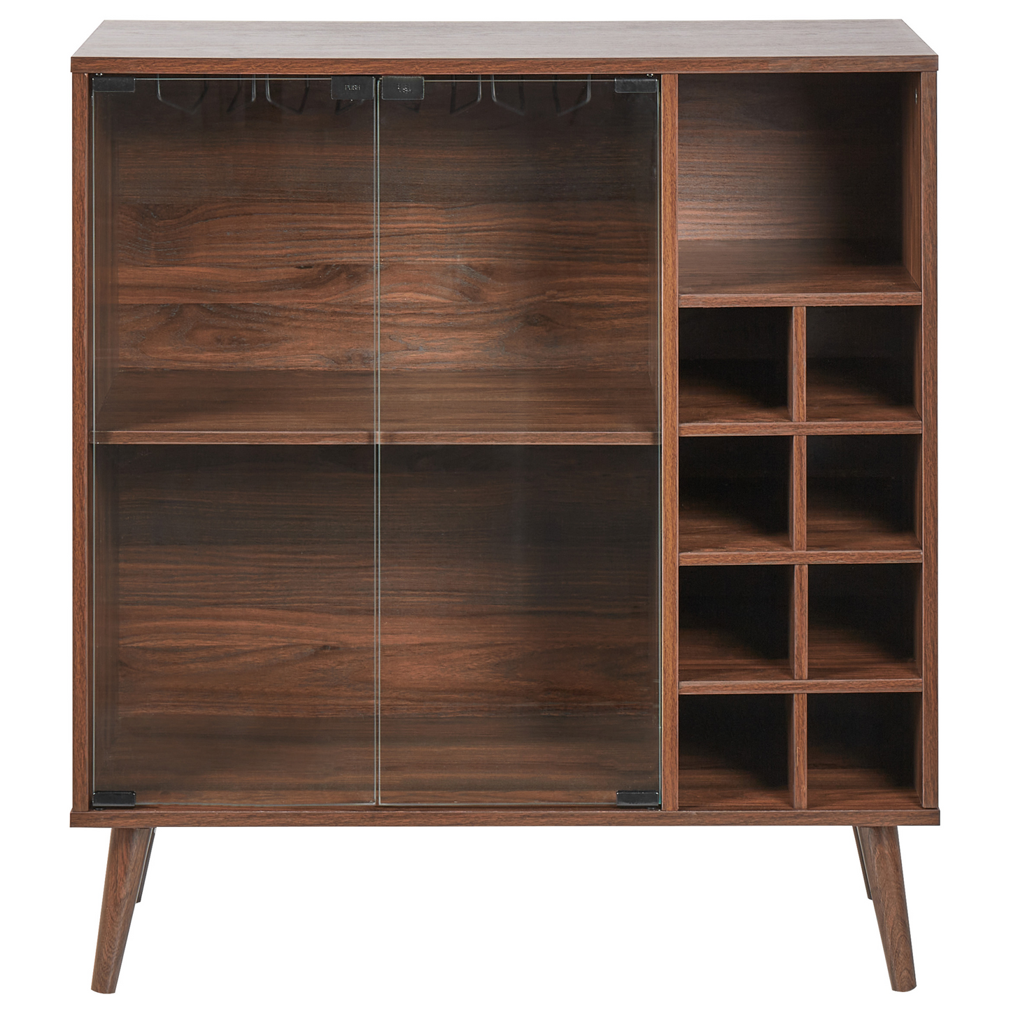Dark Engineered Wood Sideboard With Glass Fronts 2 Door Shelves And Wine Rack Hallway