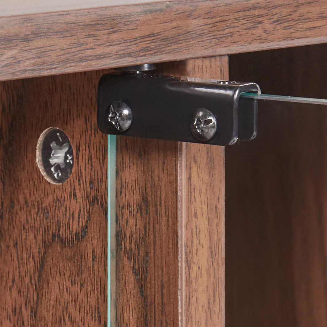 Dark Engineered Wood Sideboard With Glass Fronts 2 Door Shelves And Wine Rack Hallway