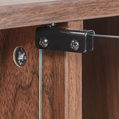 Dark Engineered Wood Sideboard With Glass Fronts 2 Door Shelves And Wine Rack Hallway