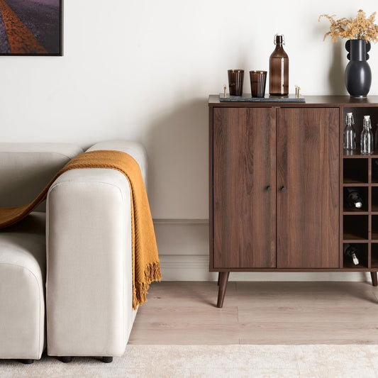 Home Sideboard Dark Engineered Wood 2 Door Wine Rack