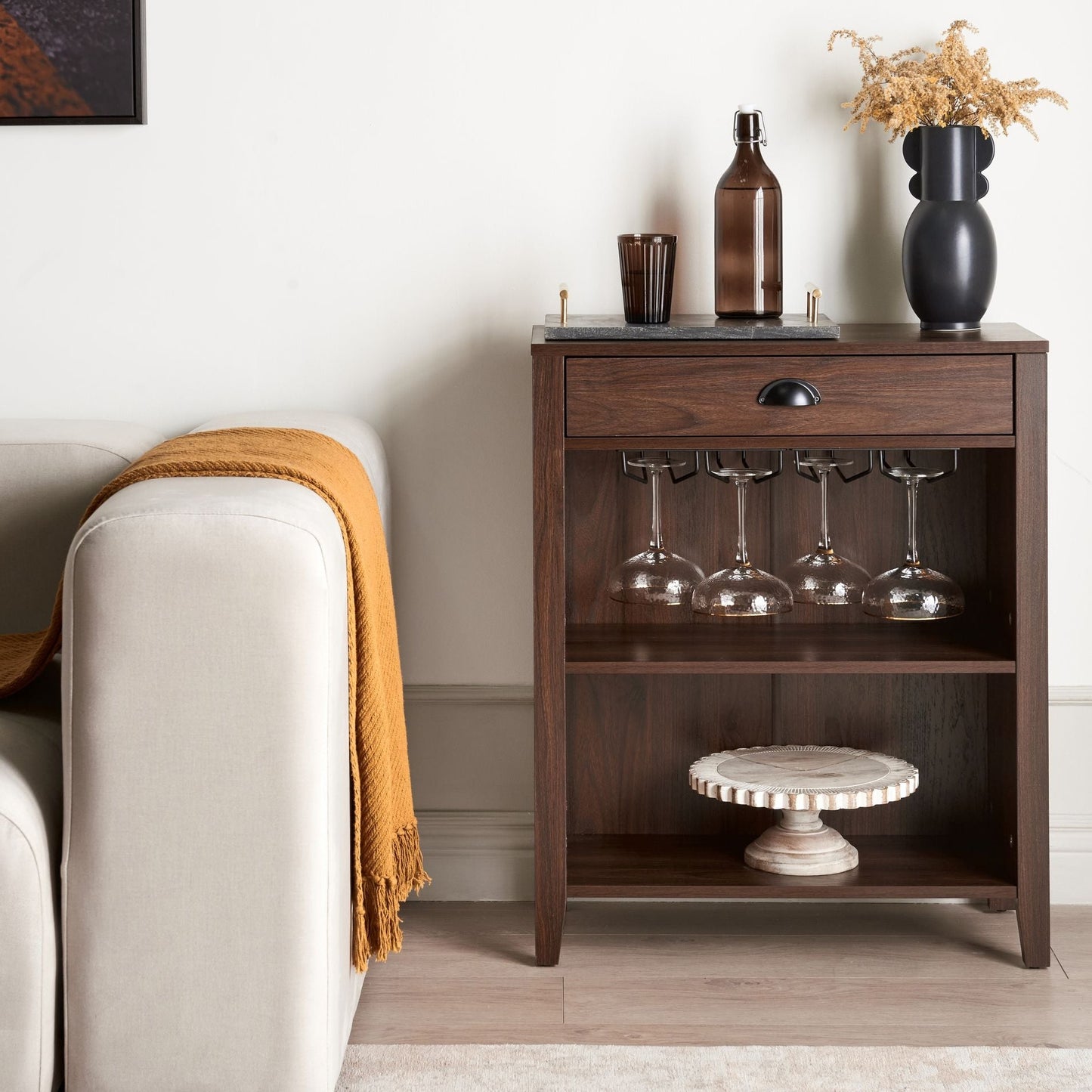 Sideboard Dark Brown Particle Board 1 Drawer 2 Shelves