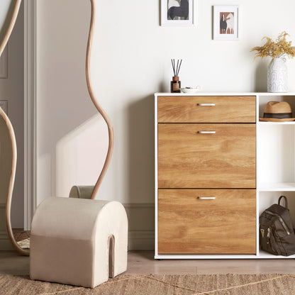 White Engineered Wood Shoe Storage Cabinet With Drawer And Three Open Shelves Hallway