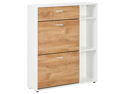 White Engineered Wood Shoe Storage Cabinet With Drawer And Three Open Shelves Hallway