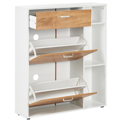 White Engineered Wood Shoe Storage Cabinet With Drawer And Three Open Shelves Hallway