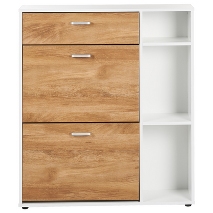 White Engineered Wood Shoe Storage Cabinet With Drawer And Three Open Shelves Hallway