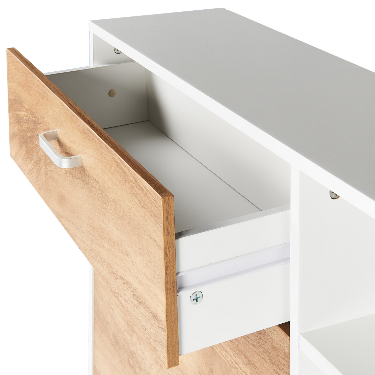 White Engineered Wood Shoe Storage Cabinet With Drawer And Three Open Shelves Hallway