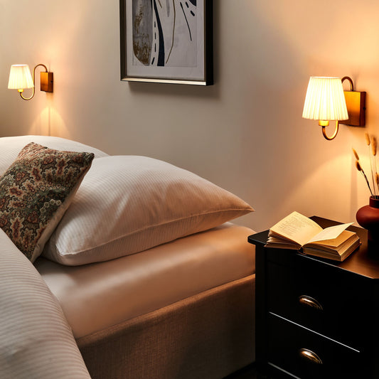 Wall Lamps Set Of 2 White Fabric Shade Gold Base