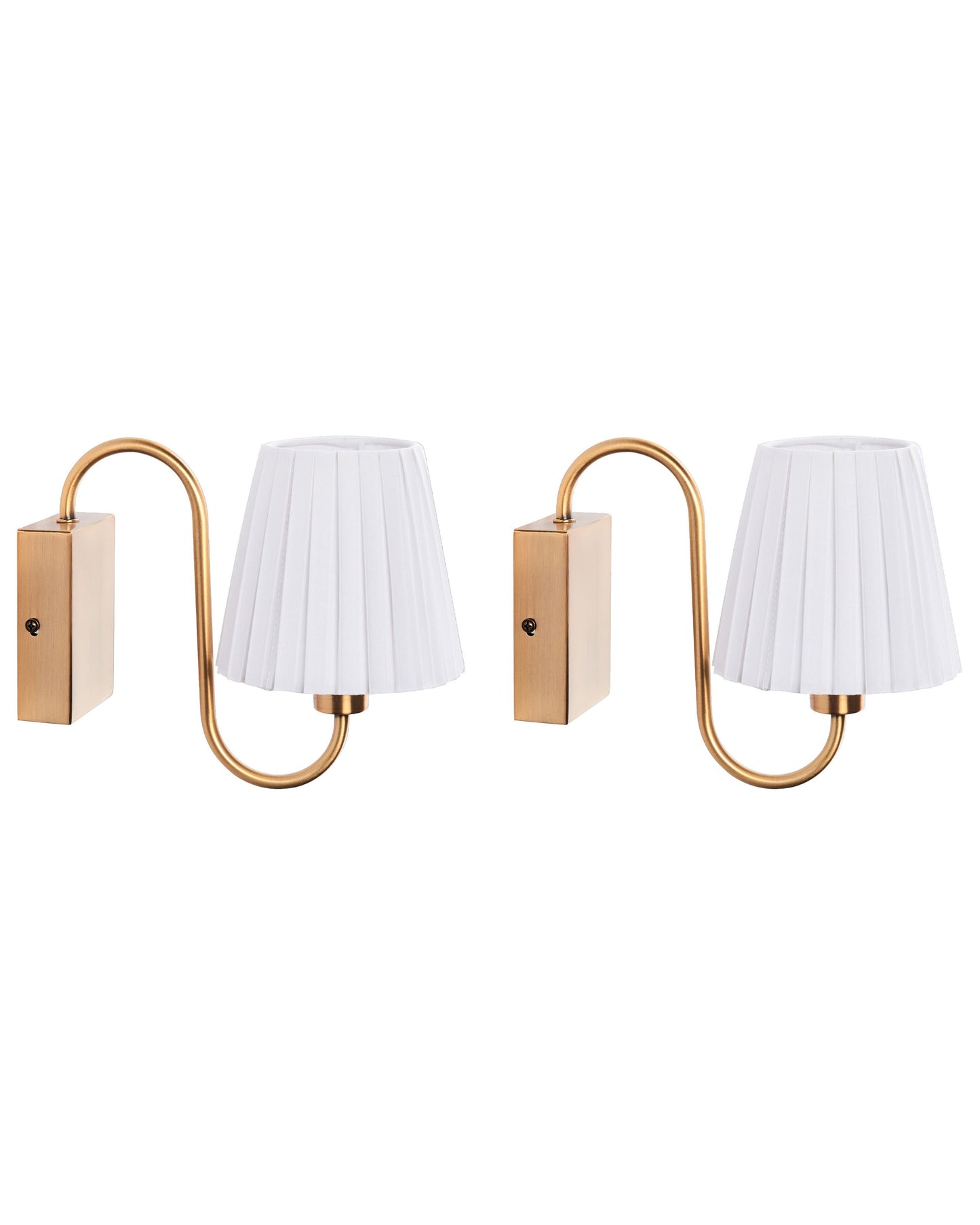 Wall Lamps Set Of 2 White Fabric Shade Gold Base