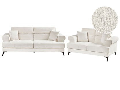 White Boucle Sofa Set 2 and 3 Seaters with Adjust Headrests