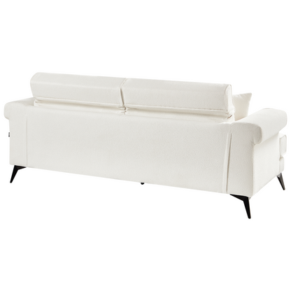 White Boucle Sofa Set 2 and 3 Seaters with Adjust Headrests