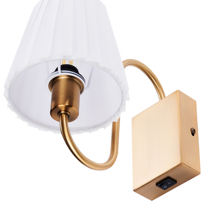 Wall Lamps Set Of 2 White Fabric Shade Gold Base