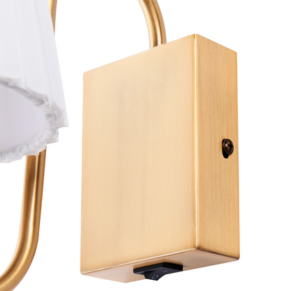 Wall Lamps Set Of 2 White Fabric Shade Gold Base