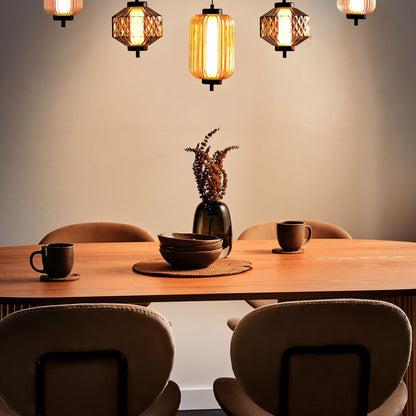 Pendant Lamp Iron Finish Multicolor Glass 5 Light