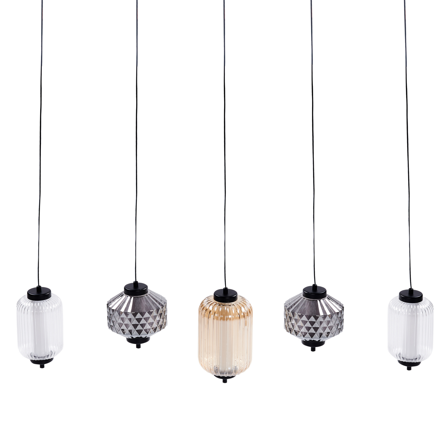 Pendant Lamp Iron Finish Multicolor Glass 5 Light