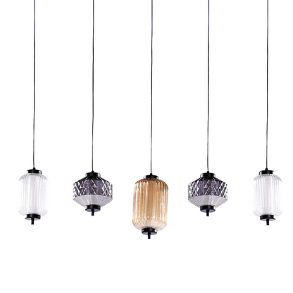 Pendant Lamp Iron Finish Multicolor Glass 5 Light