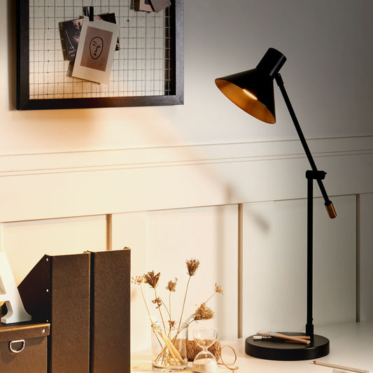 Table Lamp Black Metal Adjustable Shade and Arm